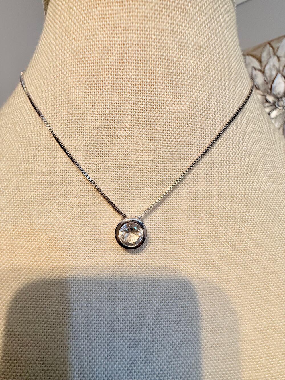 Vintage CZ Solitaire Pendant Necklace 14”